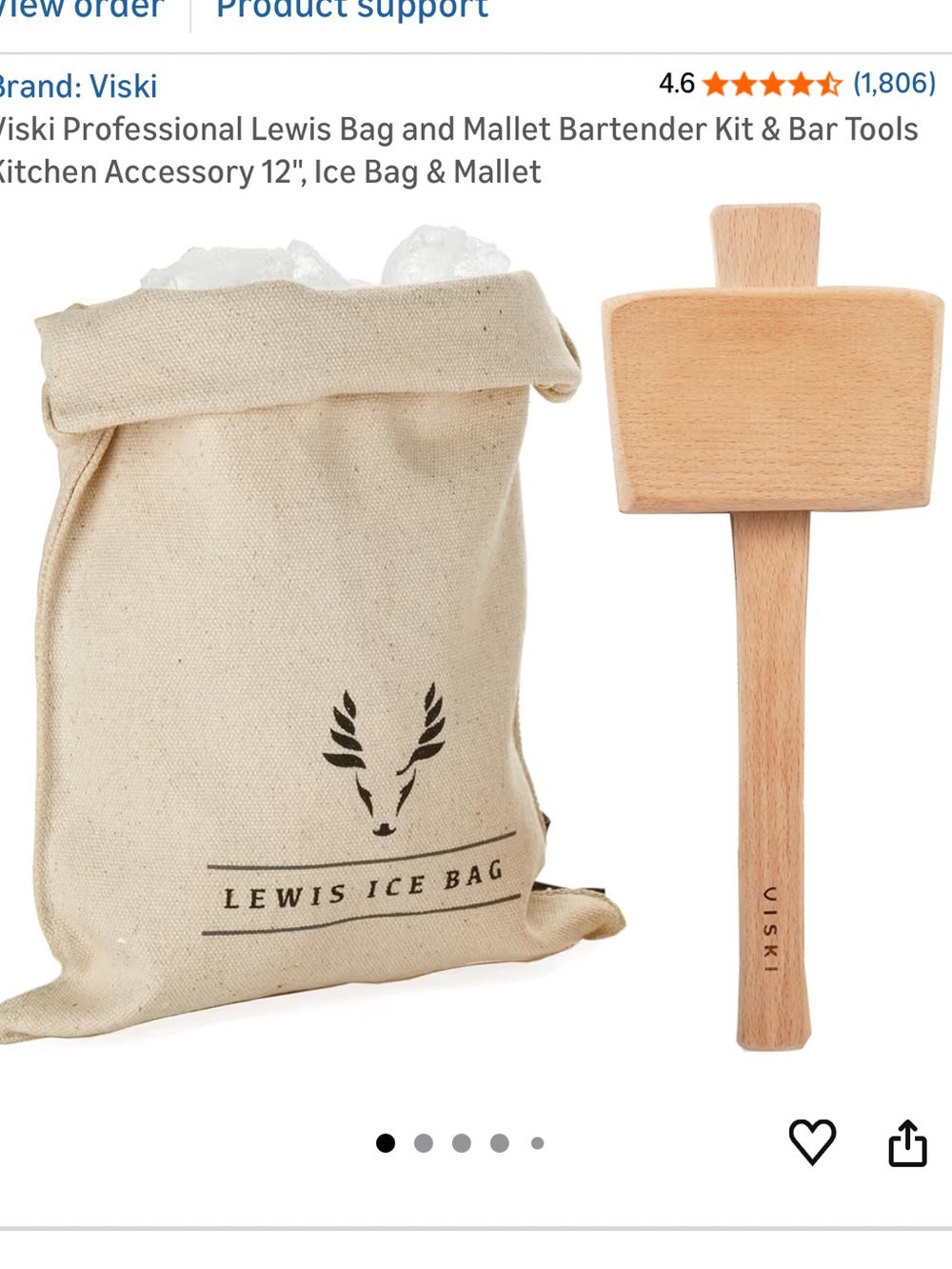 Viski Lewis Bartending Crushed Ice Bag & Wooden Mallet Set - Natural Canvas